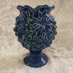 Vintage Blue Porcelain CERAMIC Vase Made in JAPAN ROSSINI Grapes, leaves